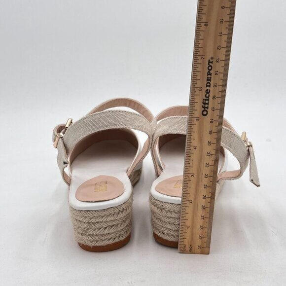 Miss Left White Rounded Toe Espadrille Sandal Ankle Strap Mid Heeled Wedge - Picture 5 of 8